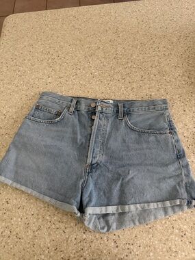 Agolde Light Blue High-Rise Denim Shorts